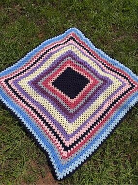 Handmade Crochet Granny Square Throw Blanket Pink Blue Purple Lap Blanket 41x41